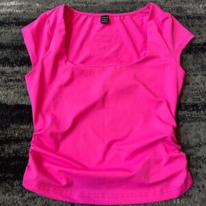 SHEIN Square Neck Capped Sleeve Top With Ruching On Sides